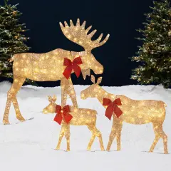 Best Choice Products 4ft 3-Piece Lighted 2D Christmas Moose Set Outdoor D&eacute;cor w/ 195 LED Lights, Stakes Gold