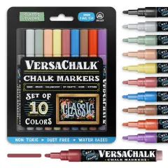VersaChalk Classic Liquid Chalk Markers for Chalkboards, Set of 10 - 3mm Fine Tip