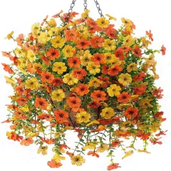 Artificial Fall Hanging Flowers with Basket - Yellow Orange