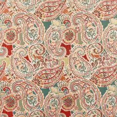 Capri - Aqua & Teal,Orange & Rust Paisley Upholstery Fabric 54 Inches"