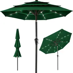 Best Choice Products 10ft 3-Tier Solar Patio Umbrella w/ 24 LED Lights, Tilt Adjustment, Easy Crank Green