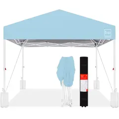 Best Choice Products 10x10ft Easy Setup Pop Up Canopy w/ 1-Button Setup, Wheeled Case, 4 Weight Bags French Blue/White