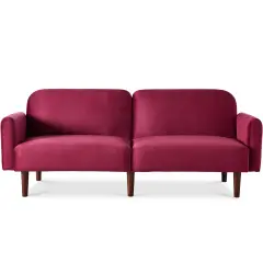 Best Choice Products Curved Convertible Futon, Velvet Fabric Split-Back Sleeper Bed Velvet - Raspberry