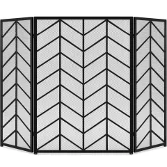 Best Choice Products 52x31in 3-Panel Iron Chevron Fireplace Screen, Spark Guard w/ Handles Black