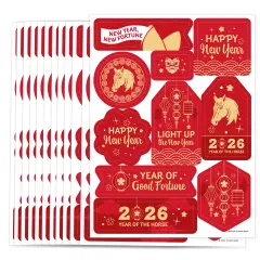 Big Dot of Happiness Lunar New Year - 2026 Year of the Horse Party Favor Sticker Set - 12 Sheets - 120 Stickers