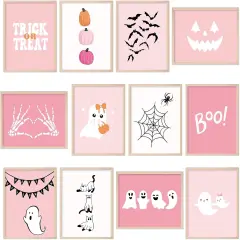 12Pcs Halloween Wall Art Prints - Pink (8 x 10 Inch)
