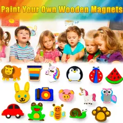 Paint Your Own Wooden Magnet - Wood Painting Craft Kit and Art Set for Kids, Art and Craft Supplies Party Favors for Boys Girls Age 4 5 6 7 8, Easter Crafts & Basket Stuffers