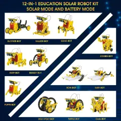 Solar Robot Kit for Kids Age 8-12, 12-in-1 Build Your Own Robot with Solar Panel & Battery Power, Science Engineering Christmas Birthday Idea Gifts for Boy Age 8 9 10 11 12