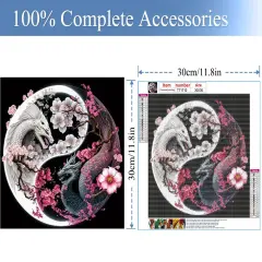 12x12 inch Dragon Diamond Painting Kits-Taichi Dragon Diamond Painting Kits for Adults,5D DIY Full Drill Dragon Diamond Art for Home Wall Decor