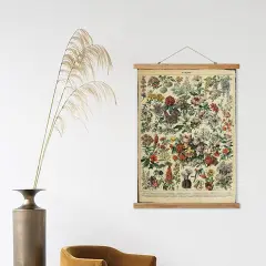 Flower Poster Hanger Frame, Retro Style Wall Art Prints, Printed on Linen with Natural Wooden Frames, Wall Hanging Decor