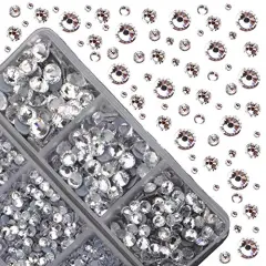 4000 Pieces Mixed Size Hot Fix Round Crystals Gems Glass Stones Hotfix Flat Back Rhinestones (Clear Crystal)