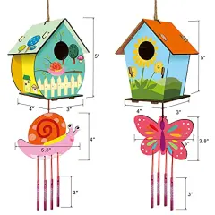 4 Pieces DIY Bird House Wind Chime Kits for Children to Build and Paint, Wooden Arts and Crafts for Kids Girls Boys Toddlers Ages 8-12 4-6 6-8, Paint Kit Includes Paints & Brushes