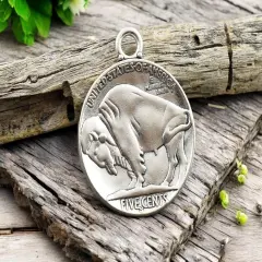 *5* 40x33mm Antique Silver Indian Head Buffalo Coin Pendants