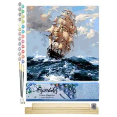 Figured'Art Paint by Numbers Kit for Adults Sailboat and Storm 16"x20" - Craft Art Painting Rolled Canvas with DIY wooden frame