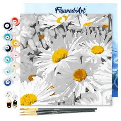 Figured'Art Mini Paint by Numbers Kit for Adults with Frame Daisies Field Small format 8"x8" - Craft Art Painting DIY Canvas Already Stretched on a Wooden Frame