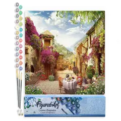 Figured'Art Paint by Numbers for Adults Breakfast in a Mediterranean village 16"x20" - Craft Art Painting DIY Kit Rolled Canvas without frame