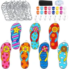 28 Sets Flip Flop Suncatchers Craft Kits for Kids Summer Window Paint Art Ornaments Crafts Flip Flop DIY Decor