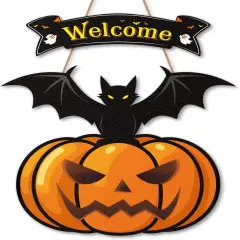 Wooden Black Bats Pumpkin Halloween Wreaths