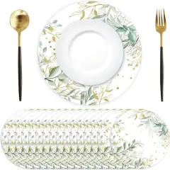 Paper Placemats Disposable 50 Pack Green Eucalyptus Leaves Place Mats 13.4 Inch Round Decorative Greenery Table Mats