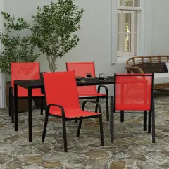 Merrick Lane Set of 4 Manado Series Metal Stacking Patio Chairs with Flex Comfort Material Red