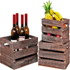 Decorative Wood Crates Nesting Crates Wooden Storage Container for Display,Rustic Handmade for Storage with Handles,Farmhouse Wood Basket for Party,Office,Bedroom,Kitchen,Decor Boxes-Brown Set of 3