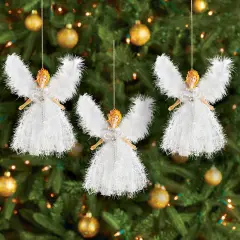 Collections Etc Glittery Angel Christmas Ornaments - Set of 3