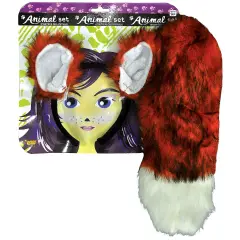 Fox Costume Kit Ears and Tail Set One Size Red Fur Accents
