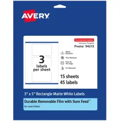 Avery Durable ID Labels with Sure Feed, 3" x 5"