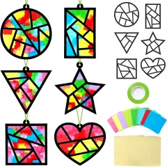 36 Set Geometric Shapes Suncatcher Crafts for Kids(Colorful)