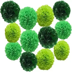 12pcs 8in 10in Green Paper Pom Poms Tissue Paper Flower Hanging Paper Flower Balls Wedding Party Flower Decorations DIY Art Craft Blooms for Birthday Baby Shower Nursery Decor