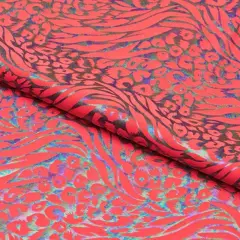 Funky Leopard Hologram Spandex Fabric Coral UV/B Reactive