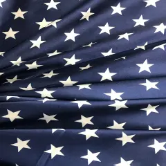 1 Yard White Star Charmeuse Satin Fabric Navy Background Shiny Non Stretch Polyester 60 Inch Width