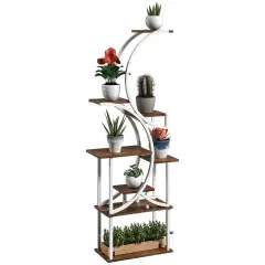S-shaped Wooden 8-Tier Flower Plant Stand Carbonised white