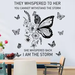 Inspirational Wall Art Positive Quotes Wall Decor Motivational Wall Decals Saying Quotes Wall Stickers Peel and Sticker Wall Decoration Flower Vine Butterfly Wall Sticker for Bedroom Living Room Home