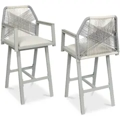 Best Choice Products Set of 2 Indoor/Outdoor Aluminum, Woven Rope Swivel Barstools w/ Armrests Gray/Meteor