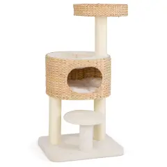 Natural Modern Cat Tower Tree with Fully Wrapped Sisal Scratching Posts
