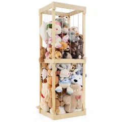 Natural Birch Wood Toy Storage Organizer with 300L Capacity and Elastic Cords