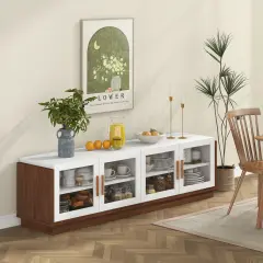 70 Inch Large TV Stand with Multi-Functional 4-Door Cabinet and 2 Adjustable Shelves White