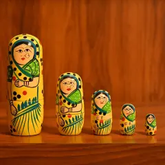 Wooden Nesting Dolls Matryoshka Doll Set of 5 Hand Painted Indian Traditional Kondapalli Toys for Home Table Decor Wooden Stacking Dolls - Gifting Item Golu Dolls (6 Inch)
