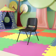 Emma and Oliver Ergonomic Kid's Shell Stack Chair - 14" Seat Daycare Home School BlackPlastic/Black