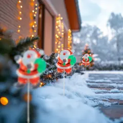 Northlight Lighted Holographic Santa Claus Outdoor Christmas Pathway Markers - 25" - Set of 3 Red