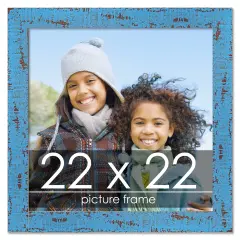 Square Shabby Chic Blue Picture Frame - UV Acrylic, Foam Board Backing, Hanging Hardware