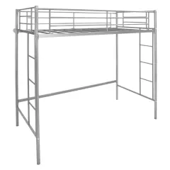 Metal Loft Bed Frame with Dual Ladders, Safety Guardrails and Under-bed Storage Silver