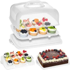 Cake Carrier with Lid, White Cake Holder Cupcake Container for 12 Cupcakes 2 in 1 Portable Dessert Container for Cake Pie Muffin Cobbler