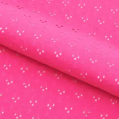 1 Yard Eyelet Jacquard Stretch Fabric 4-Way Floral Polyester Spandex for Dance & Swimwear 53&Prime; Width Knockout Pink