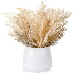 Faux Pampas Grass with Vase, Artificial Pampas Grass Flowers Bouquet Plant Fluffy Boho Home Decor Fake Pompass Pompous Grass Floral Arrangement for Wedding Party Table Room Decorations Broze