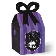 Big Dot of Happiness Goth Girl Bow Boxes, Black and Purple Halloween or Gothic Birthday Party Square Favor Gift Boxes - Set of 12