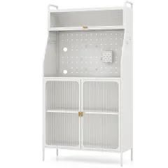 Costway 5-tier Metal Kitchen Bakers Rack with Pegboard 8 Hooks 5-position Adjustable Shelf White