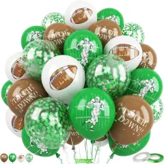 Football Balloons,60Pcs 12 Inch Green Brown White Green Confetti Football Party Balloons for Kids Boy Football Birthday Sport Party Decorations Sports Baby Shower Graduation Party Supplies