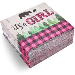 Buffalo Plaid Napkins, It's A Girl Baby Shower (6.5 Inches Folded, 100 Pack)